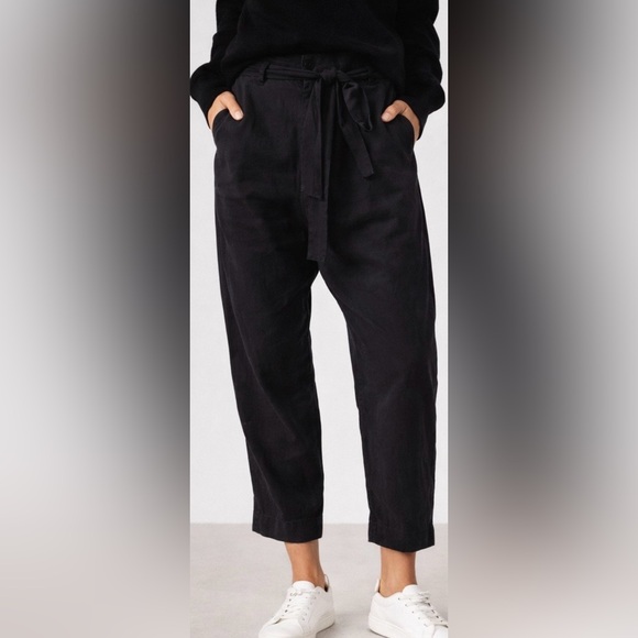 Nili Lotan Pants - Nili Lotan Slouchy Crop Wrap Tie Belt Linen Blend Pants Trousers Black Sz‎ 6